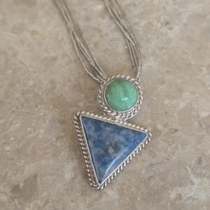 Silver Necklace with Blue and Green Gemstones